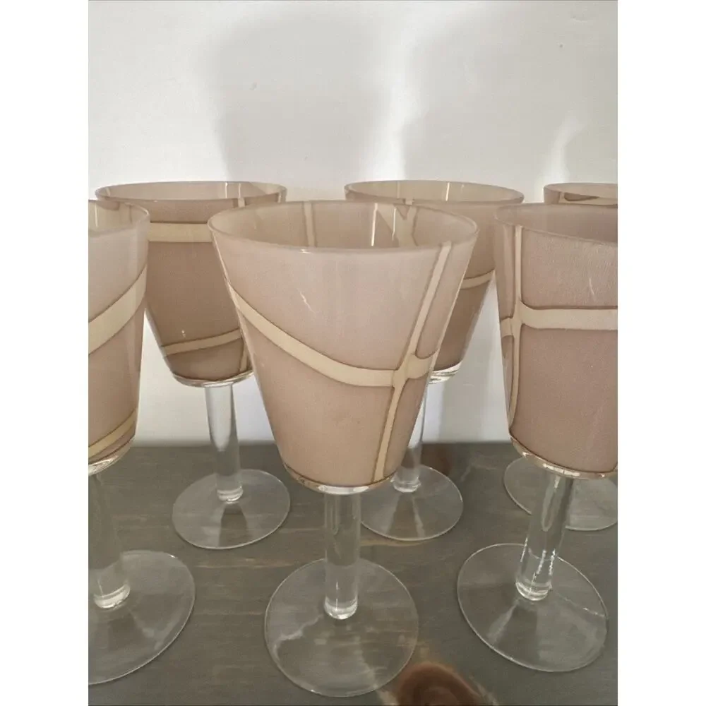 Gorgeous Pier 1 One Imports Italian Art Glass Wine Goblets Stem Handblown Modern